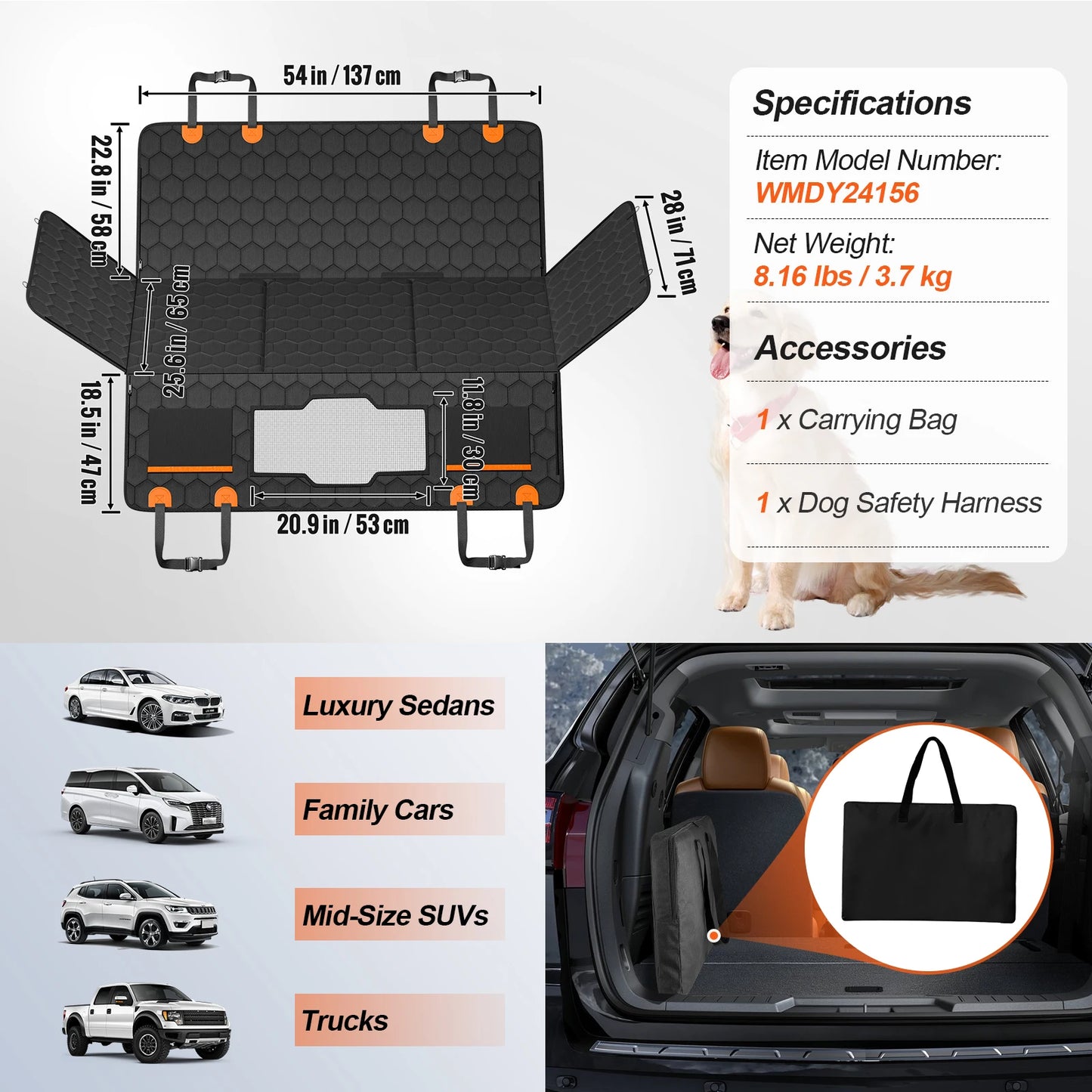 HEAVY-DUTY Dog Seat Cover w/ Pockets