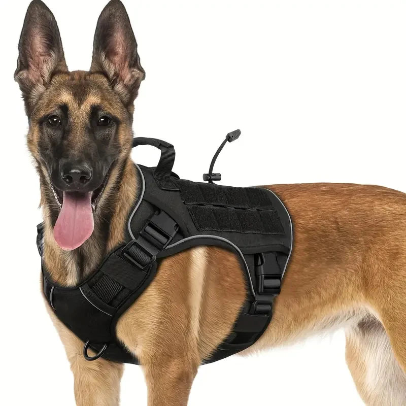 No-Pull Tactical Dog Harness with Handle for Large Dogs - Reflective Military Vest