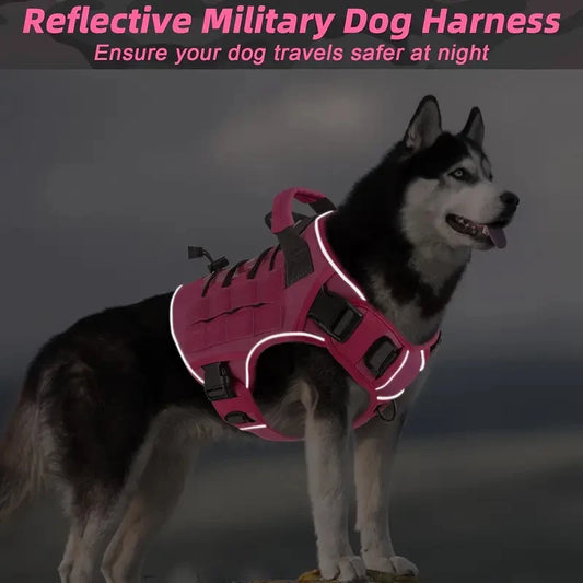 No-Pull Tactical Dog Harness with Handle for Large Dogs - Reflective Military Vest