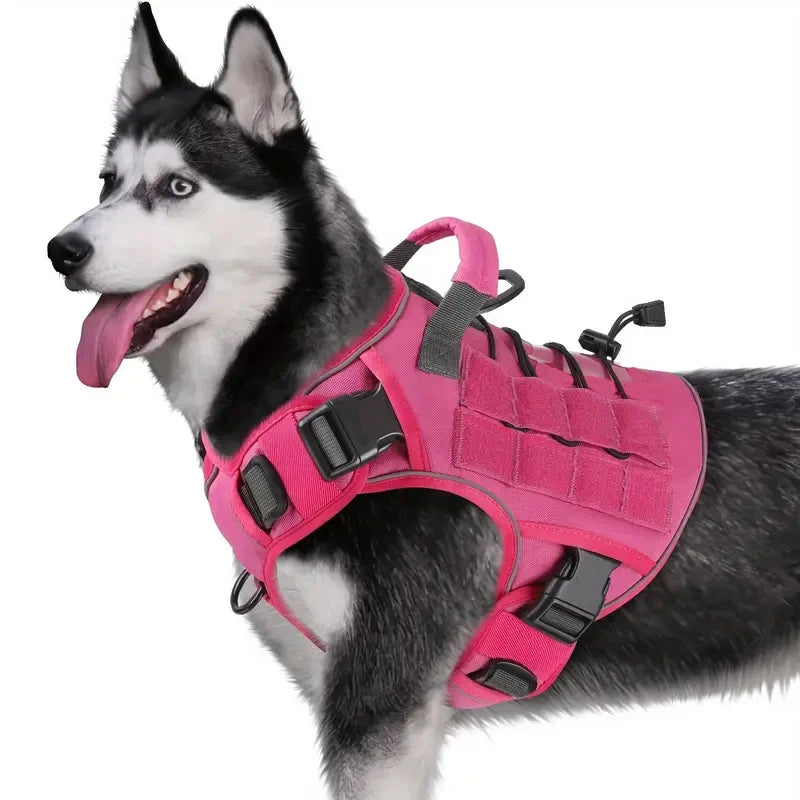 No-Pull Tactical Dog Harness with Handle for Large Dogs - Reflective Military Vest