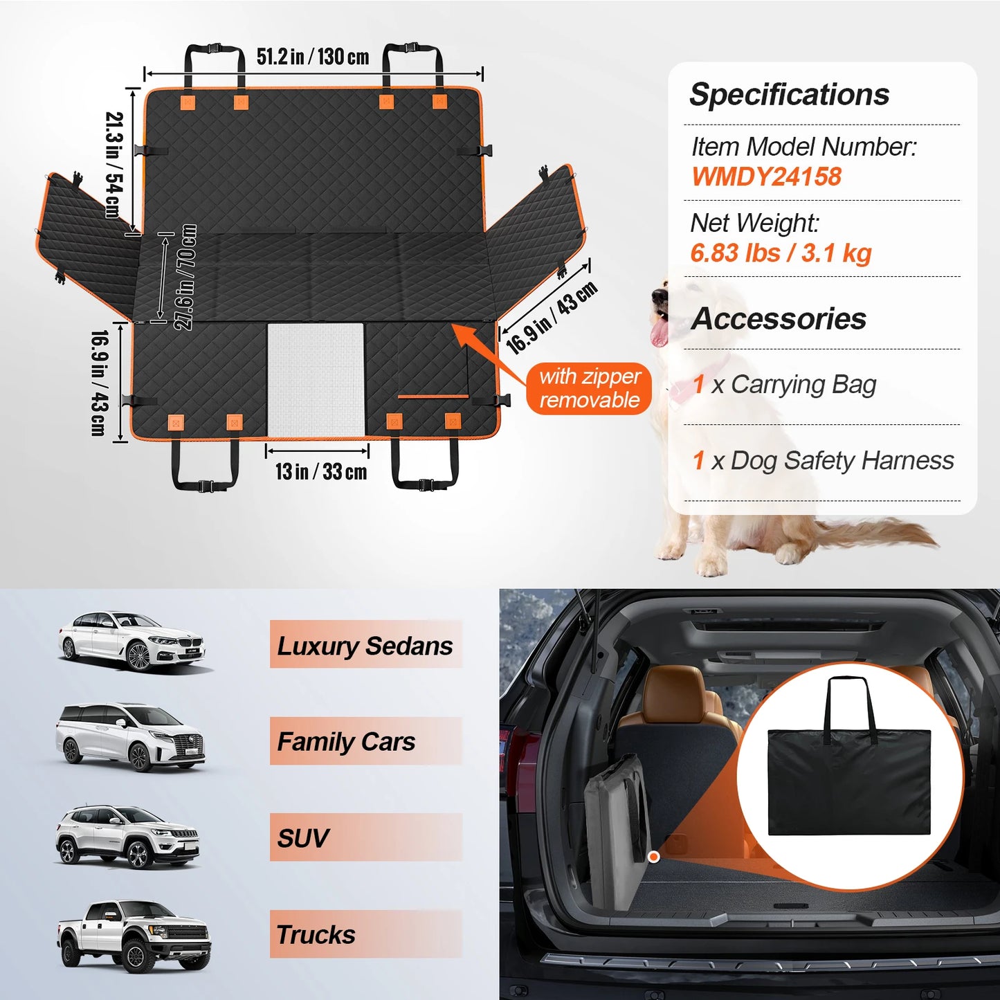 HEAVY-DUTY Dog Seat Cover w/ Pockets