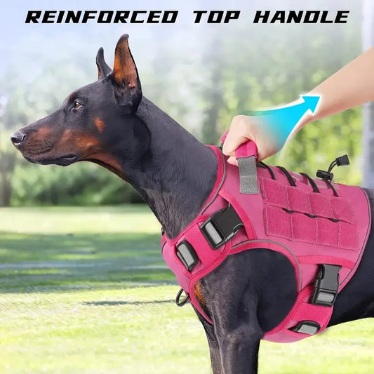 No-Pull Tactical Dog Harness with Handle for Large Dogs - Reflective Military Vest